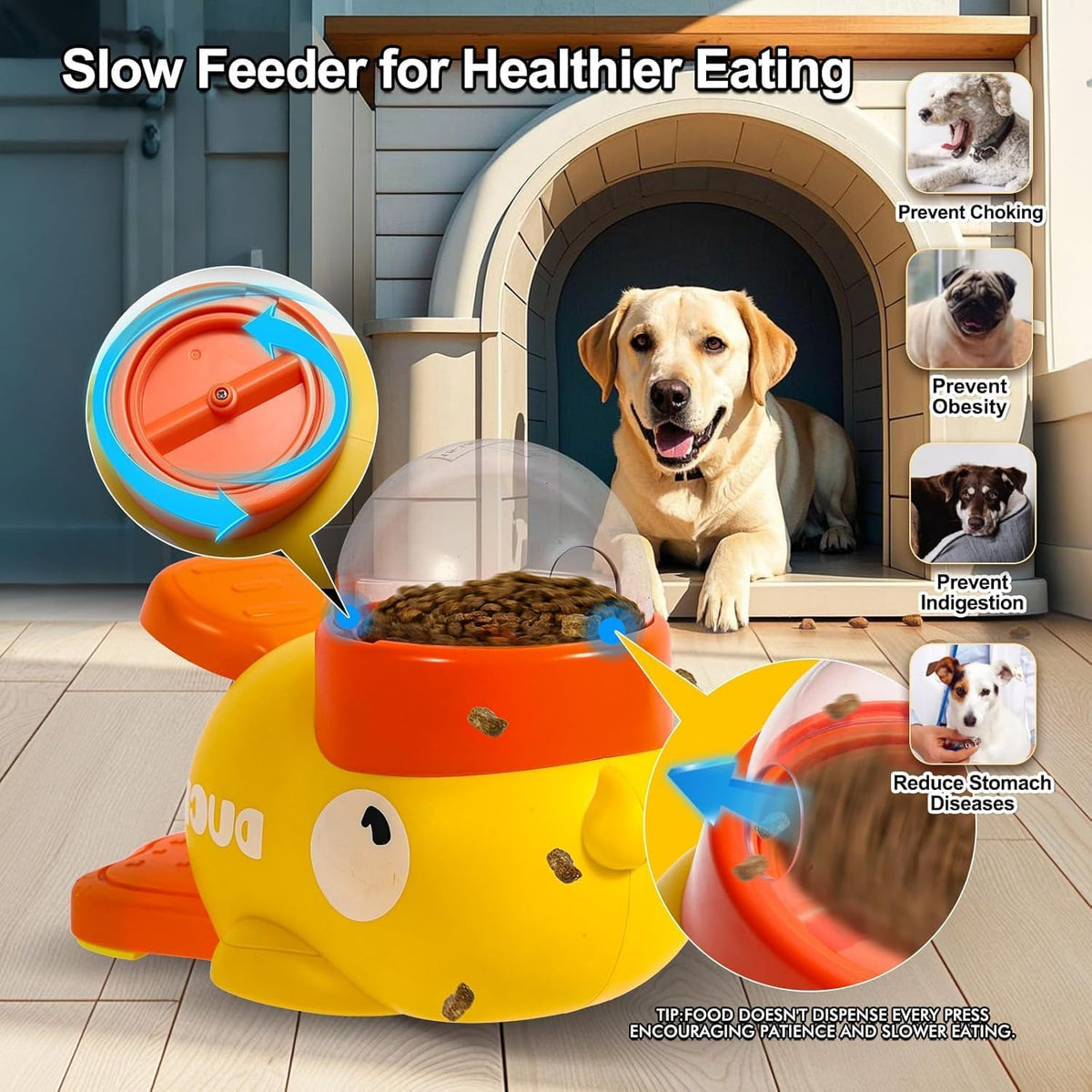 UnderPaws Duck IQ Puzzle Feeder - Interactive Slow Feeder & IQ Training Toy for Small & Medium Dogs