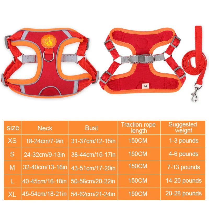 Dogs Harness Vest Walking Traction Rope Reflective Straps Soft Mesh