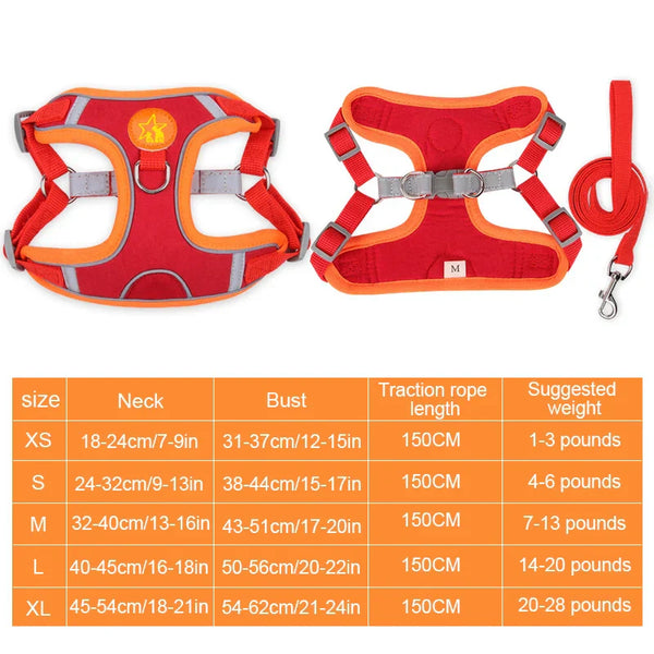 Dogs Harness Vest Walking Traction Rope Reflective Straps Soft Mesh